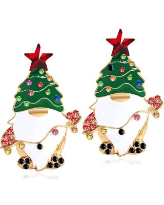 Two pairs Christmas Beaded Earrings Gold Plated Christmas Tree Santa Snowman Holiday Gift