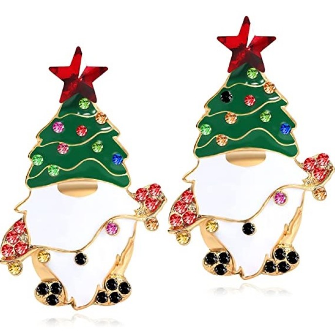 Two pairs Christmas Beaded Earrings Gold Plated Christmas Tree Santa Snowman Holiday Gift Two pairs Christmas Beaded Earrings Gold Plated Christmas Tree Santa Snowman Holiday Gift
