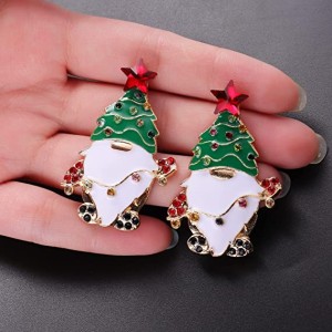 Two pairs Christmas Beaded Earrings Gold Plated Christmas Tree Santa Snowman Holiday Gift