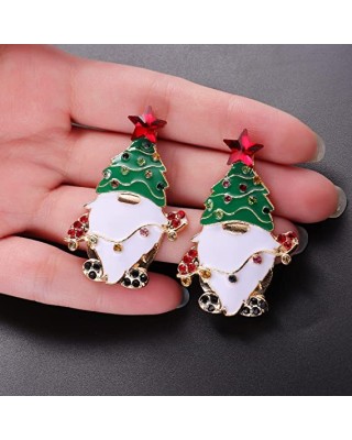 Two pairs Christmas Beaded Earrings Gold Plated Christmas Tree Santa Snowman Holiday Gift