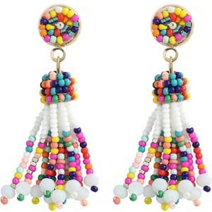 Handmade Multicolored Seed Bead Bohemian Tassel Dangle Earrings 5Pairs