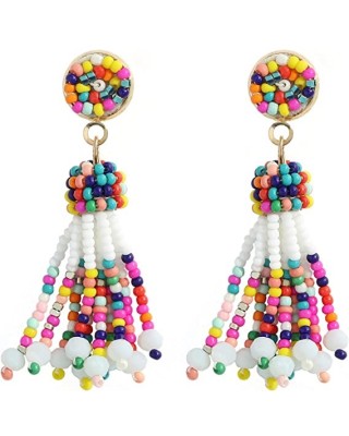 Handmade Multicolored Seed Bead Bohemian Tassel Dangle Earrings 5Pairs