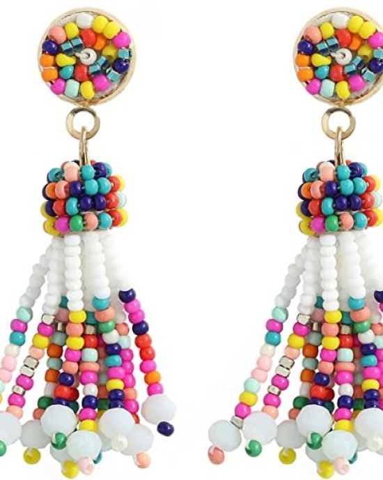 Handmade Multicolored Seed Bead Bohemian Tassel Dangle Earrings 5Pairs