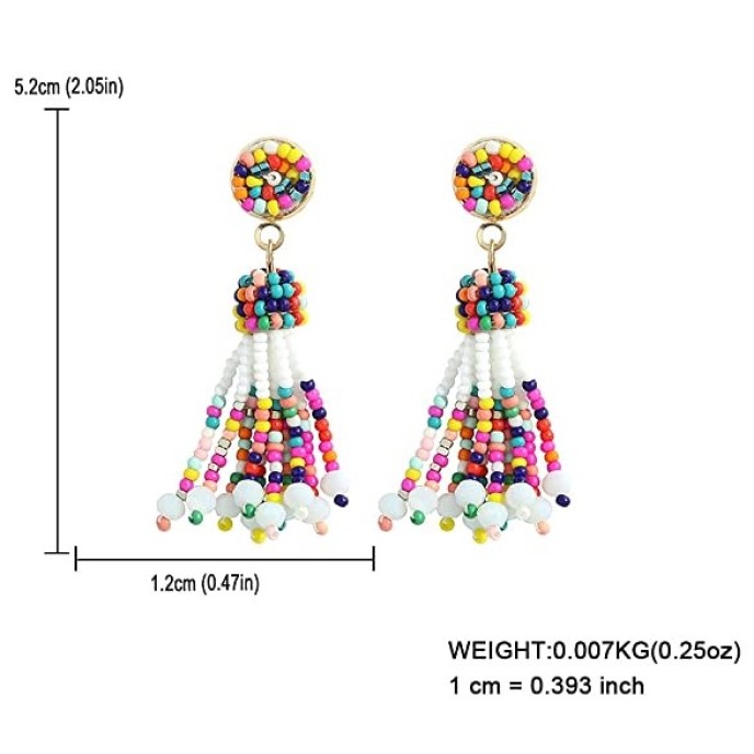 Handmade Multicolored Seed Bead Bohemian Tassel Dangle Earrings 5Pairs Handmade Multicolored Seed Bead Bohemian Tassel Dangle Earrings 5Pairs