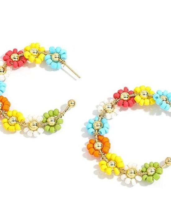 3 pairs Bohemian Fashion Beaded Handmade Hoop Earring for Women Vacation Party Gifts