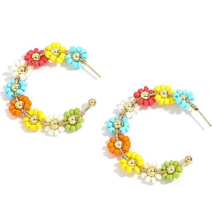 3 pairs Bohemian Fashion Beaded Handmade Hoop Earring for Women Vacation Party Gifts 3 pairs Bohemian Fashion Beaded Handmade Hoop Earring for Women Vacation Party Gifts