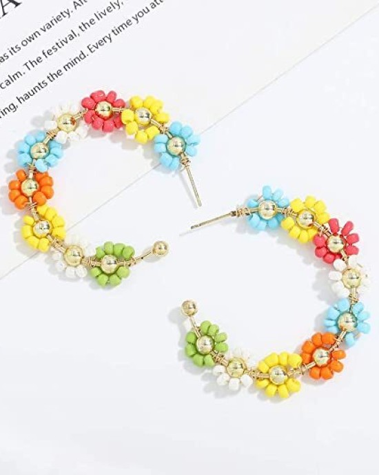 3 pairs Bohemian Fashion Beaded Handmade Hoop Earring for Women Vacation Party Gifts