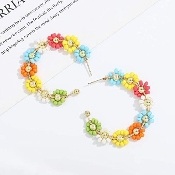 3 pairs Bohemian Fashion Beaded Handmade Hoop Earring for Women Vacation Party Gifts 3 pairs Bohemian Fashion Beaded Handmade Hoop Earring for Women Vacation Party Gifts