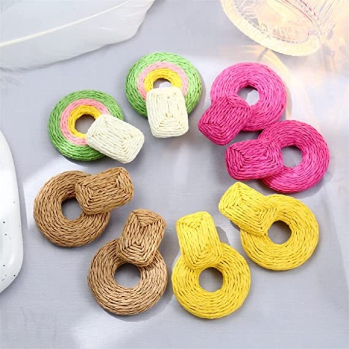 Woven Round Drop Earrings for Women Girls Summer Beach Vacation Jewelry 4 Pairs Woven Round Drop Earrings for Women Girls Summer Beach Vacation Jewelry 4 Pairs