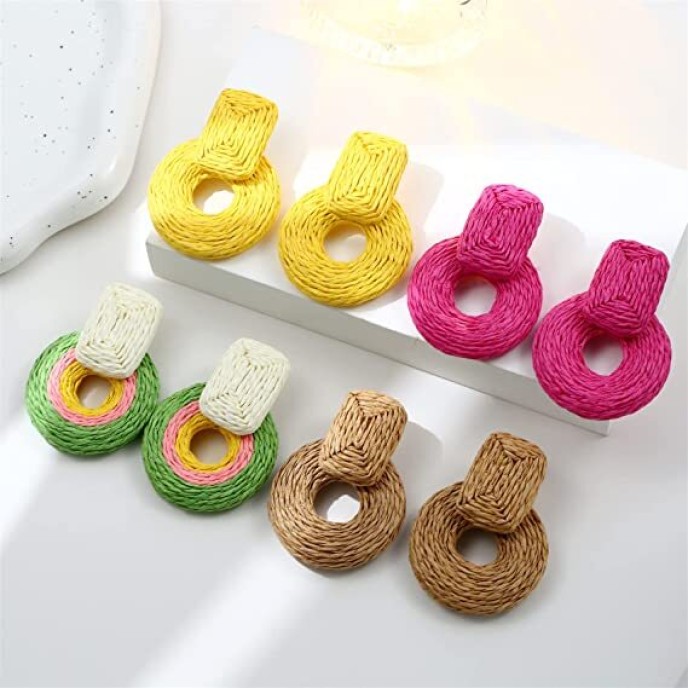 Woven Round Drop Earrings for Women Girls Summer Beach Vacation Jewelry 4 Pairs Woven Round Drop Earrings for Women Girls Summer Beach Vacation Jewelry 4 Pairs