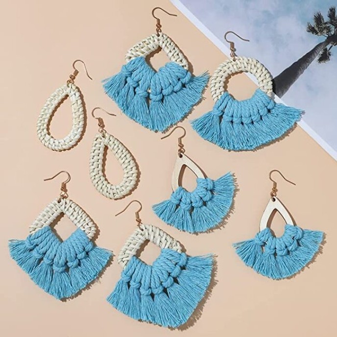 8 Pairs Rattan Earrings Lightweight Bohemian Handmade Statement Tassel Earrings 8 Pairs Rattan Earrings Lightweight Bohemian Handmade Statement Tassel Earrings