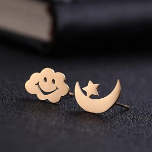 Smile Cloud Moon Star Stud Earrings Stainless Steel Earrings 20 Pairs Wholesale