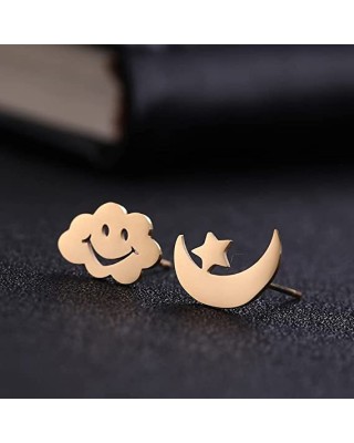 Smile Cloud Moon Star Stud Earrings Stainless Steel Earrings 20 Pairs Wholesale