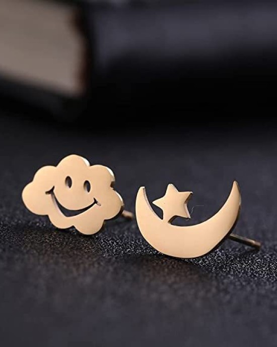 Smile Cloud Moon Star Stud Earrings Stainless Steel Earrings 20 Pairs Wholesale