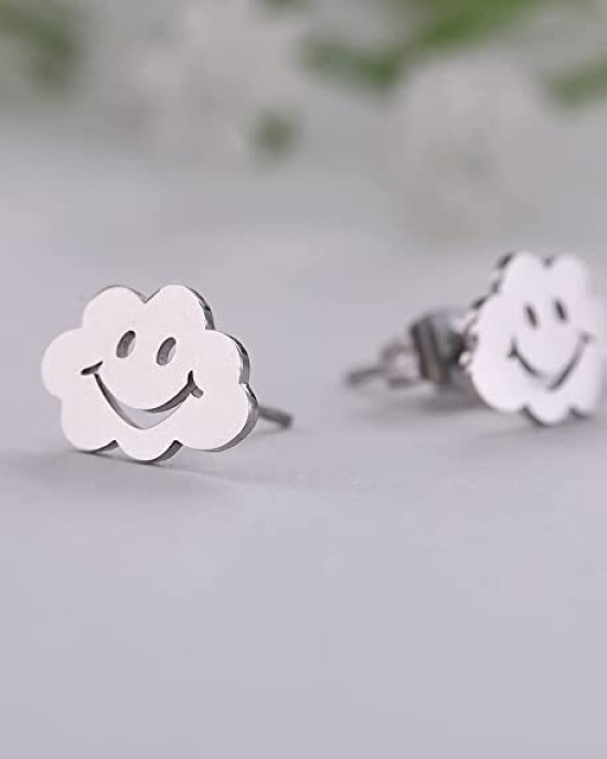 Smile Cloud Moon Star Stud Earrings Stainless Steel Earrings 20 Pairs Wholesale