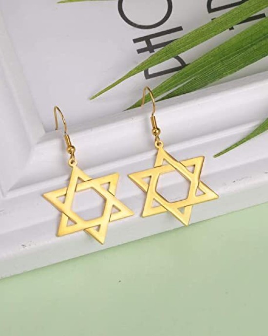 4 Pairs Star Earrings Stainless Steel Dangle Drop Earrings