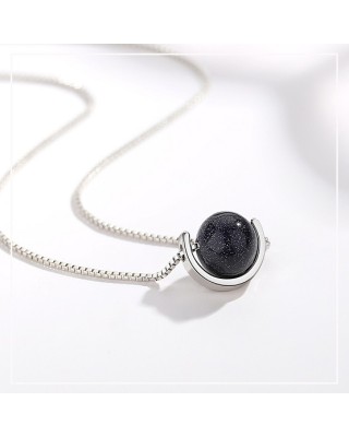 2 pcs Obsidian Saturn Pendant Necklace