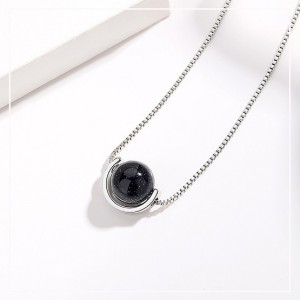 2 pcs Obsidian Saturn Pendant Necklace