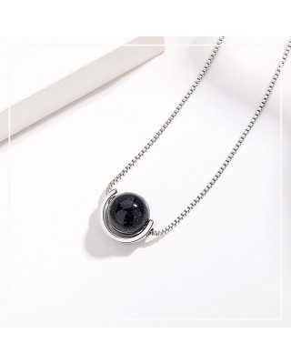 2 pcs Obsidian Saturn Pendant Necklace