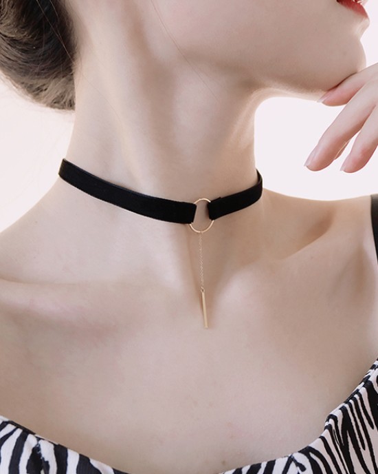 15 Packs Tassel Black Velvet Collarbone Chain Vintage Collar Female