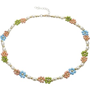 20 Pack Cute Handmade Colorful Faux Pearl Flower Boho Beaded Choker Necklace