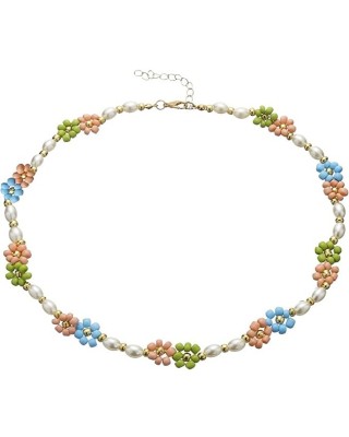 20 Pack Cute Handmade Colorful Faux Pearl Flower Boho Beaded Choker Necklace