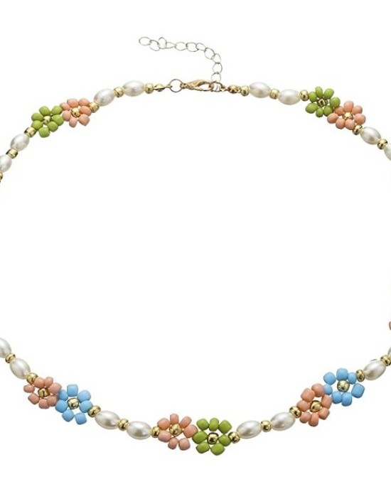 20 Pack Cute Handmade Colorful Faux Pearl Flower Boho Beaded Choker Necklace