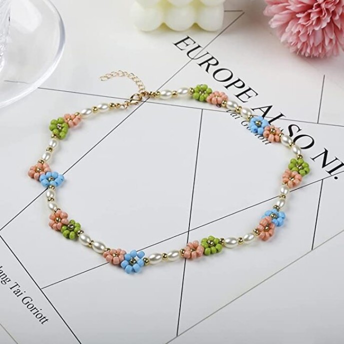 20 Pack Cute Handmade Colorful Faux Pearl Flower Boho Beaded Choker Necklace 20 Pack Cute Handmade Colorful Faux Pearl Flower Boho Beaded Choker Necklace