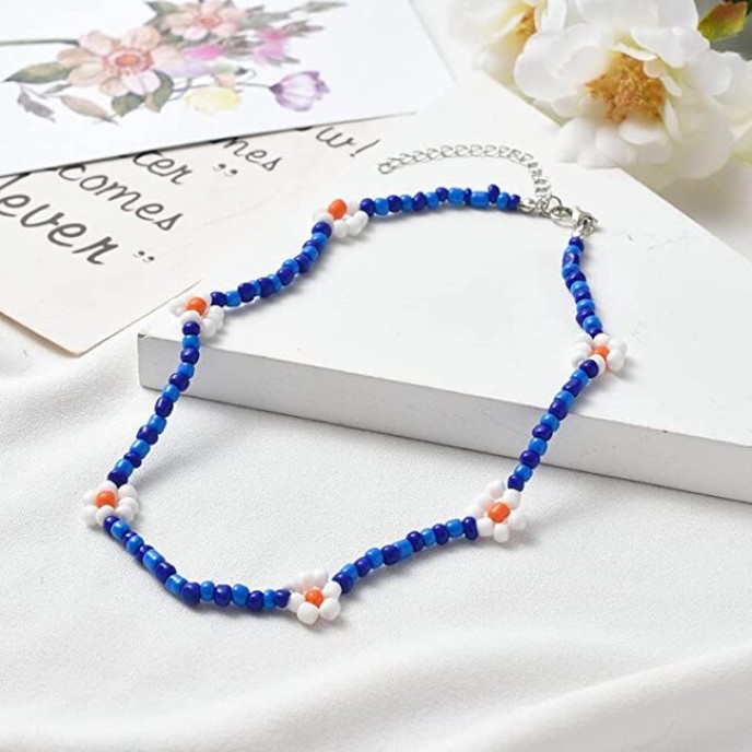 8 Piece Flower Beaded Cute Handmade Faux Pearl Flower Boho Beaded Choker Necklace 8 Piece Flower Beaded Cute Handmade Faux Pearl Flower Boho Beaded Choker Necklace
