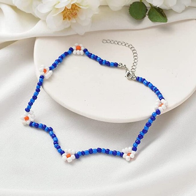 8 Piece Flower Beaded Cute Handmade Faux Pearl Flower Boho Beaded Choker Necklace 8 Piece Flower Beaded Cute Handmade Faux Pearl Flower Boho Beaded Choker Necklace