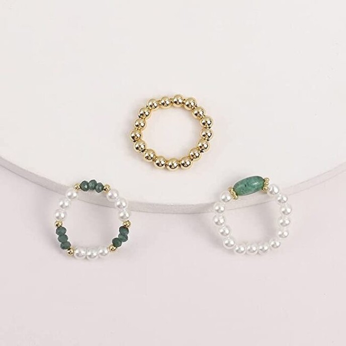 6 Pieces Pearls Crystal Rings Blue and Red 6 Pieces Pearls Crystal Rings Blue and Red
