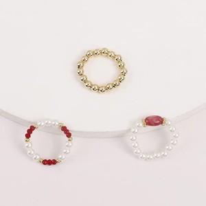 6 Pieces Pearls Crystal Rings Blue and Red