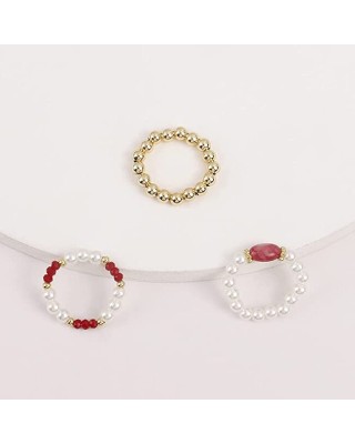 6 Pieces Pearls Crystal Rings Blue and Red