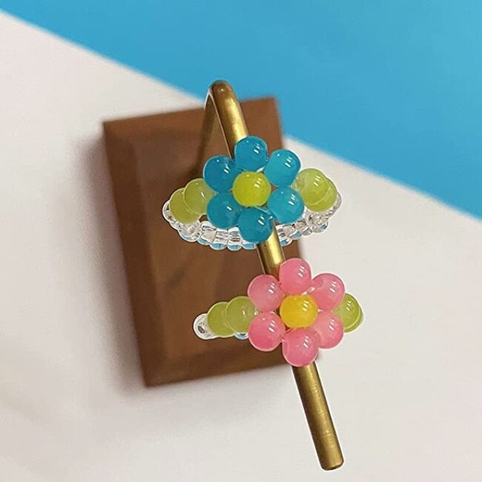Beaded Flower Rings Set Daisy Cute Vintage Handmade Stretch Finger Rings 35PCS Beaded Flower Rings Set Daisy Cute Vintage Handmade Stretch Finger Rings 35PCS
