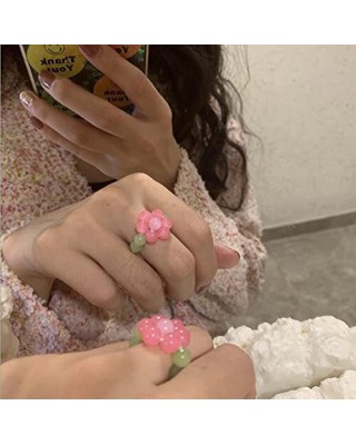 Beaded Flower Rings Set Daisy Cute Vintage Handmade Stretch Finger Rings 35PCS