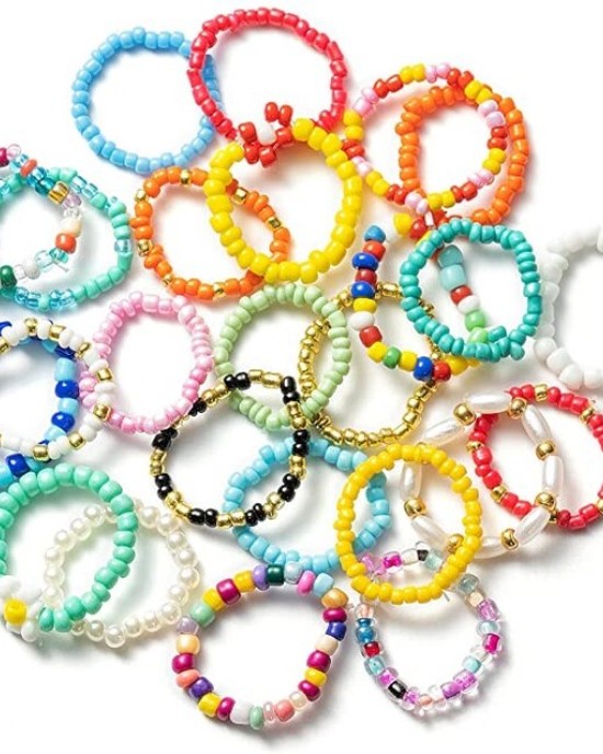 Cute Rainbow Colorful Handmade Beach Summer Rings 25Pcs