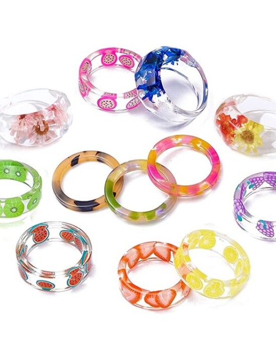 20PCS Colorful Resin Rings Acrylic Chunky Rings for Women