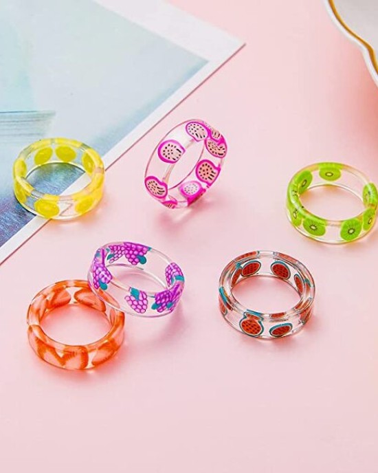 20PCS Colorful Resin Rings Acrylic Chunky Rings for Women