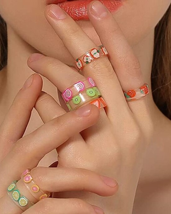 20PCS Colorful Resin Rings Acrylic Chunky Rings for Women