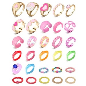 30 Pieces Chunky Rings Stackable Open Resin Acrylic Rings for Women