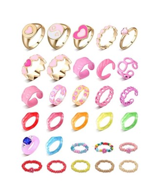 30 Pieces Chunky Rings Stackable Open Resin Acrylic Rings for Women