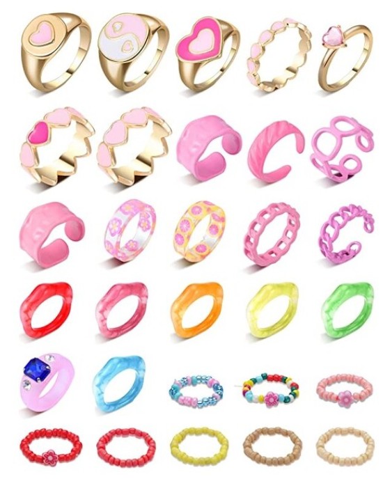 30 Pieces Chunky Rings Stackable Open Resin Acrylic Rings for Women