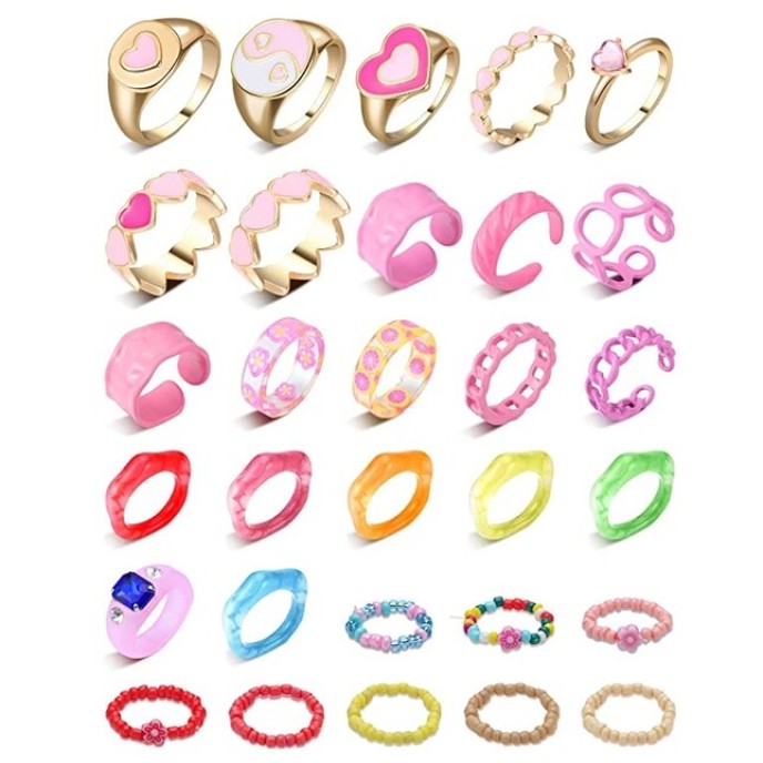 30 Pieces Chunky Rings Stackable Open Resin Acrylic Rings for Women 30 Pieces Chunky Rings Stackable Open Resin Acrylic Rings for Women