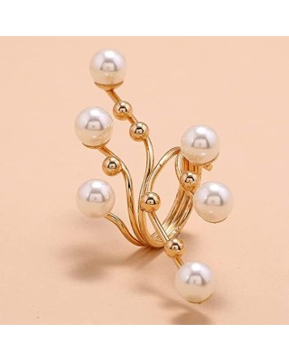 5 Pack Vintage Pearl Finger Rings Statement Imitation Pearls