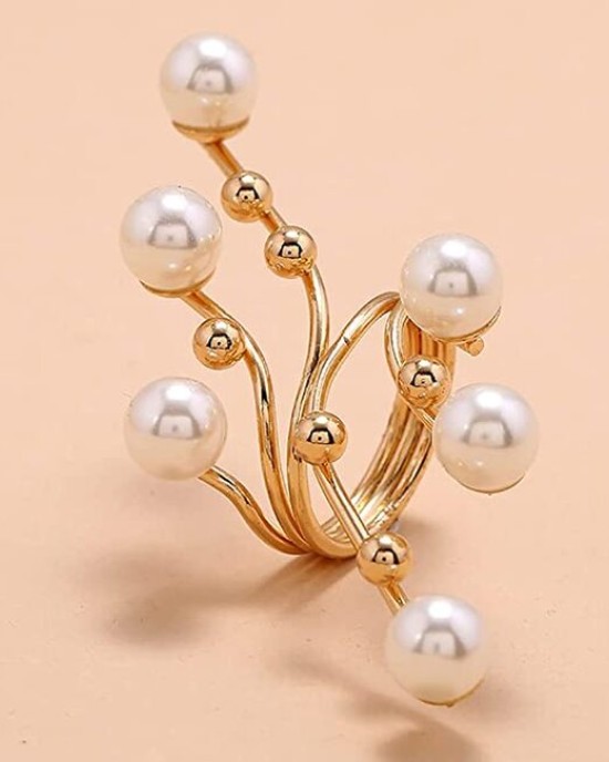 5 Pack Vintage Pearl Finger Rings Statement Imitation Pearls