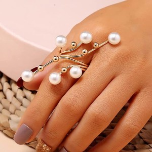 5 Pack Vintage Pearl Finger Rings Statement Imitation Pearls