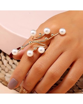 5 Pack Vintage Pearl Finger Rings Statement Imitation Pearls