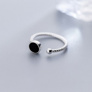 6 pcs Fashion Personality Black Rings Index Finger 925 Sterling Silver Ring