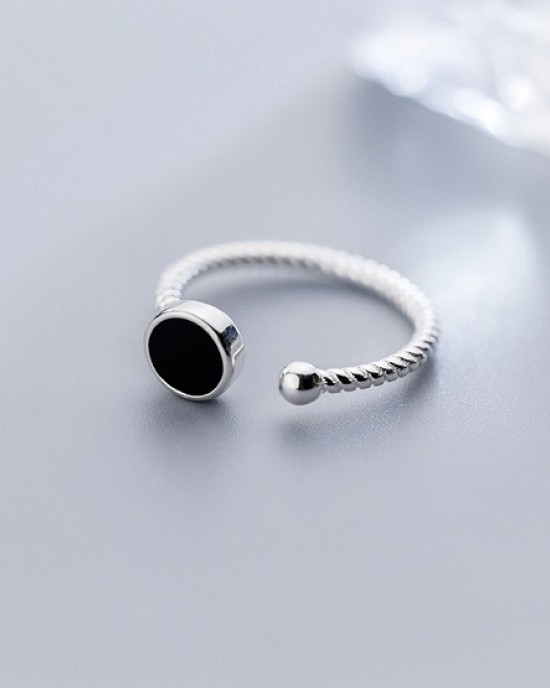 6 pcs Fashion Personality Black Rings Index Finger 925 Sterling Silver Ring