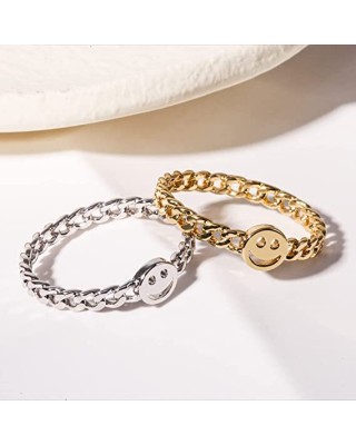 6Pcs Happy Face Stackable Ring with Cute Chain Link Band